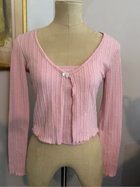 Wild Skyes Light Pink Ribbed Cropped Cardigan and Cami Set Size M